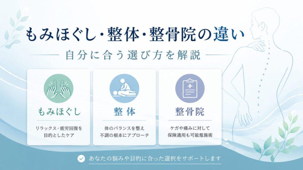 もみほぐし・整体・整骨院の違い｜自分に合う選び方を解説