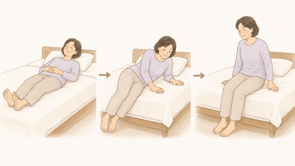 ぎっくり腰のときにベッドから無理なく起き上がる流れ