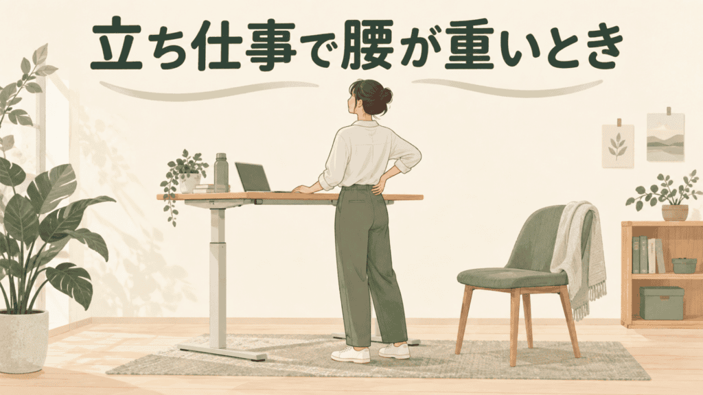 立ち仕事中に作業環境と小休止を見直すイメージ