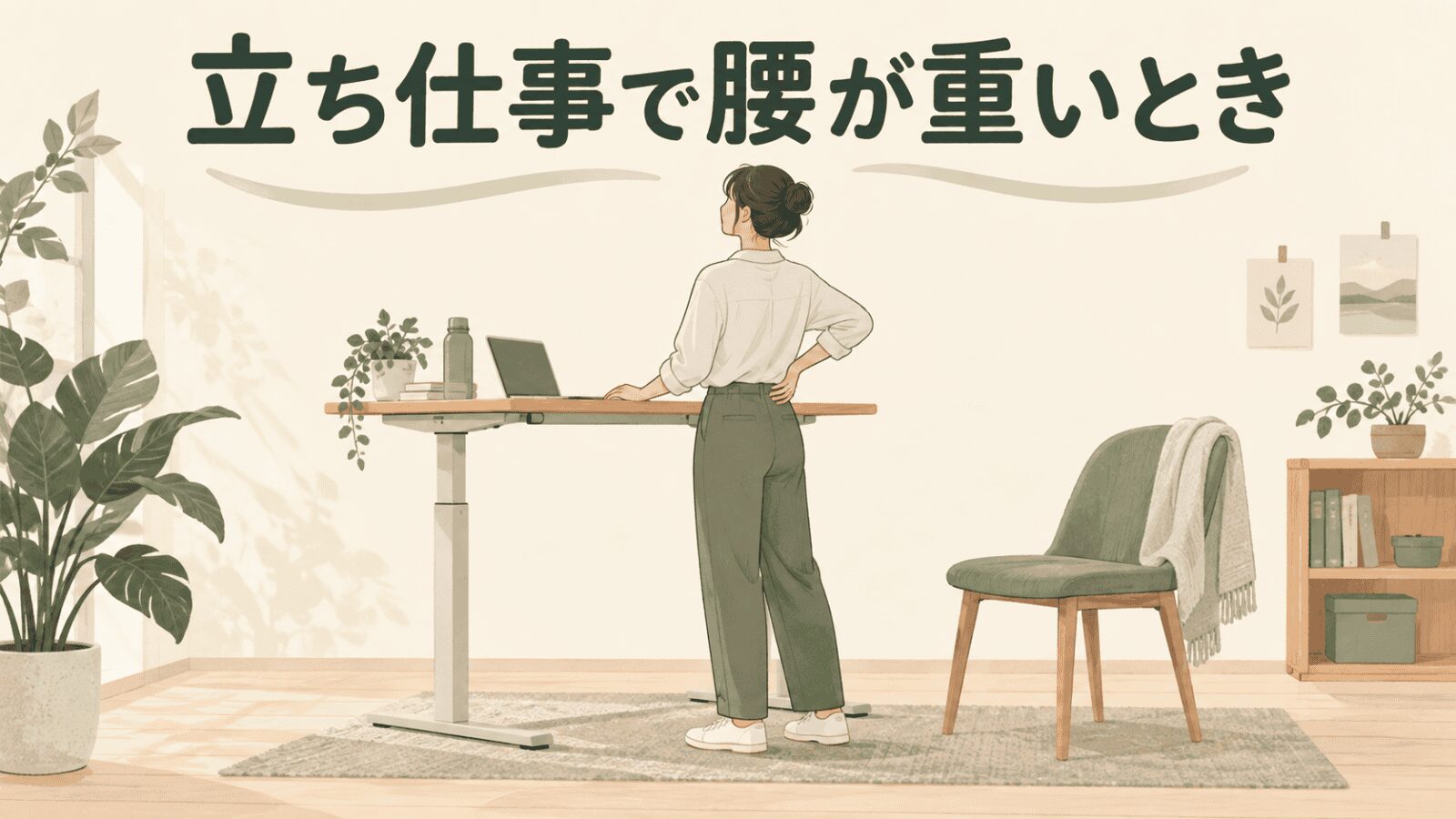 立ち仕事中に作業環境と小休止を見直すイメージ