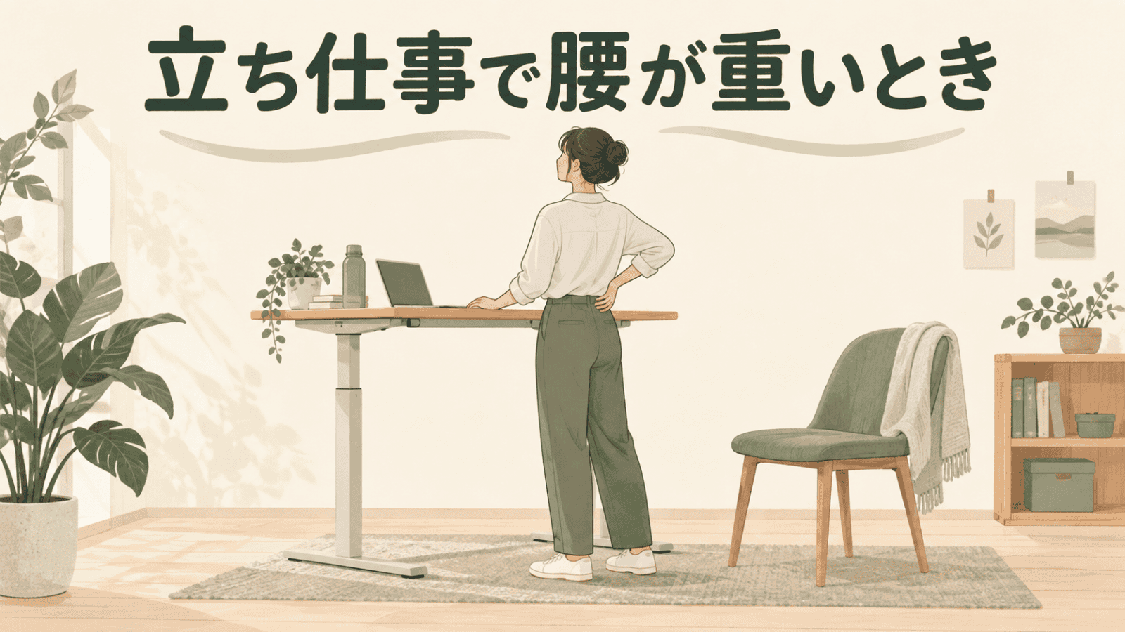 立ち仕事中に作業環境と小休止を見直すイメージ