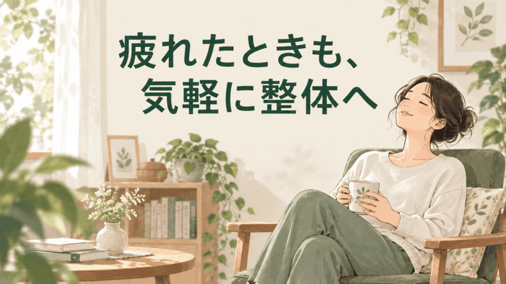日常の用事を終え、一息つく人のイラスト